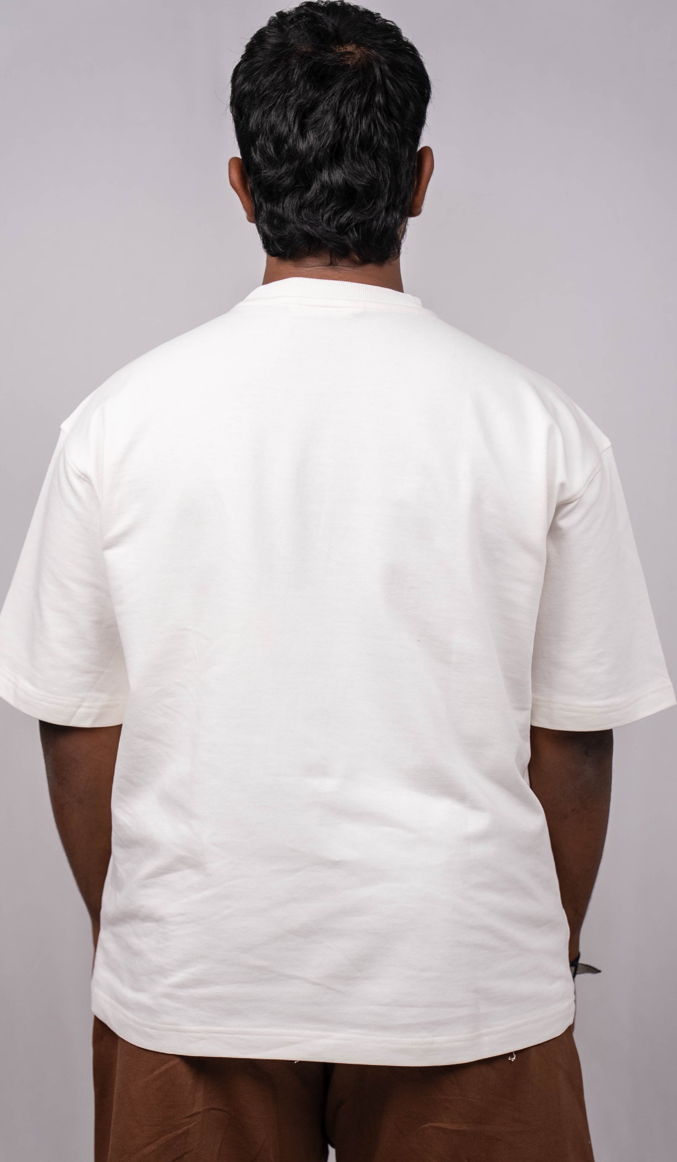 White Oversize Fit Crew Neck T-shirt with Truffle Brown Cargo Pocket