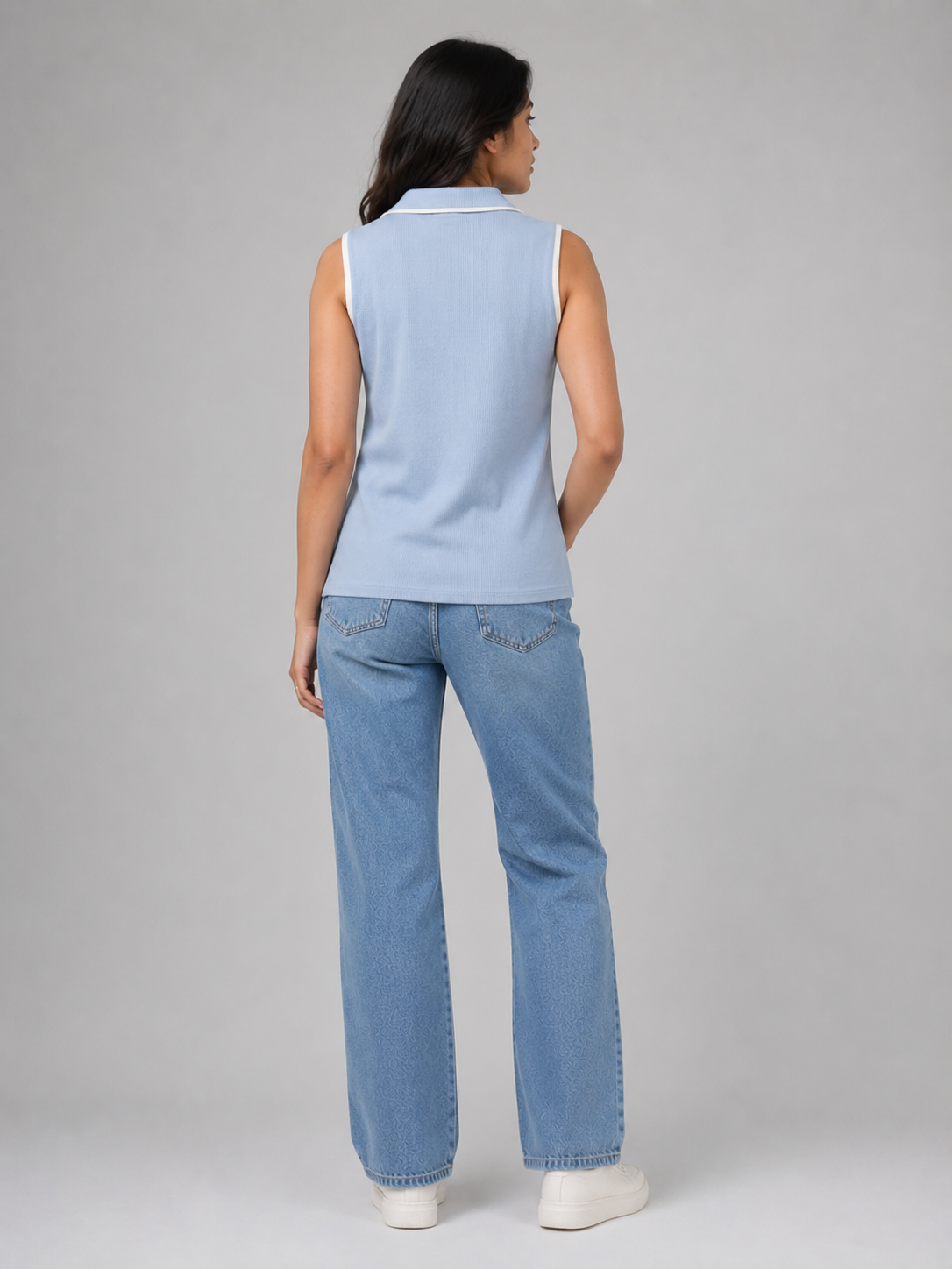 Womens Zipped POLO: Powder Blue