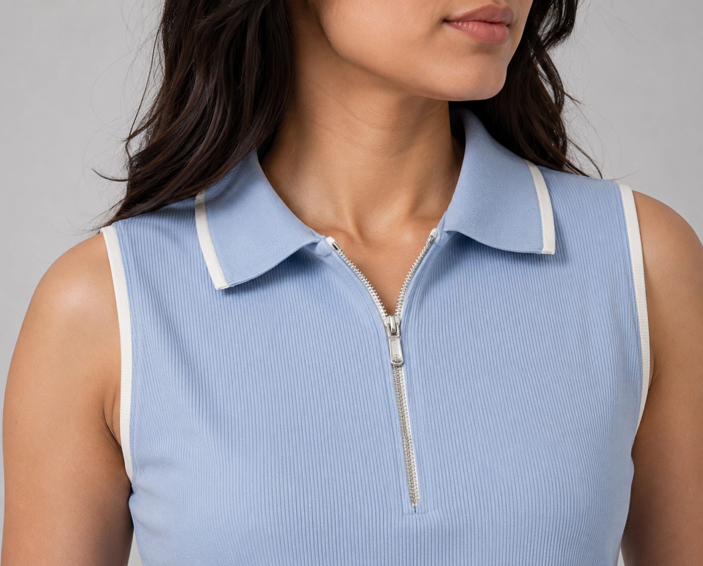 Womens Zipped POLO: Powder Blue