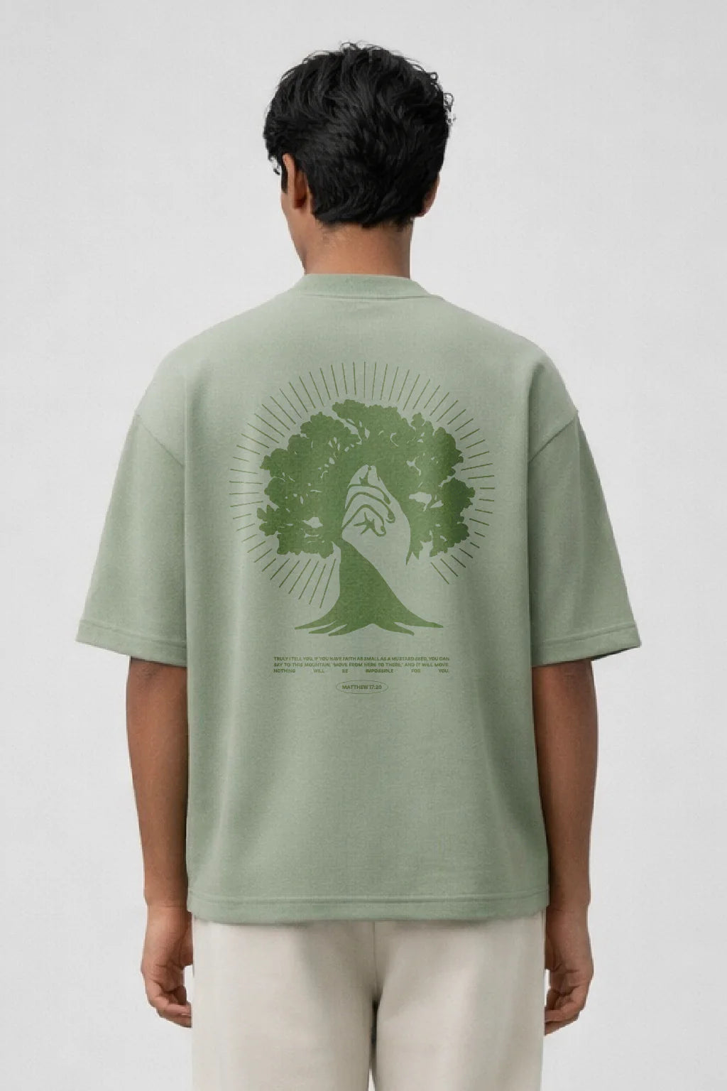 Red Sea Parting Box Fit T-Shirt | Nothing is Impossible with God Collection | Navy and Sage Green