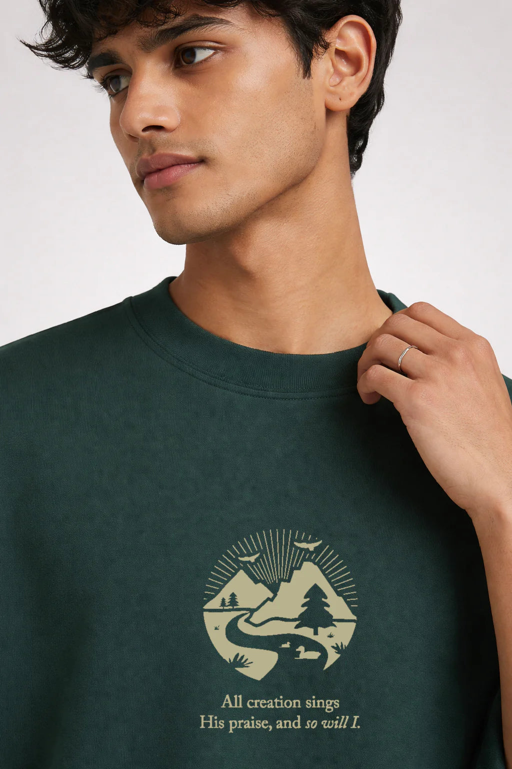 So Will I Box Fit T-Shirt | Forest Green / White