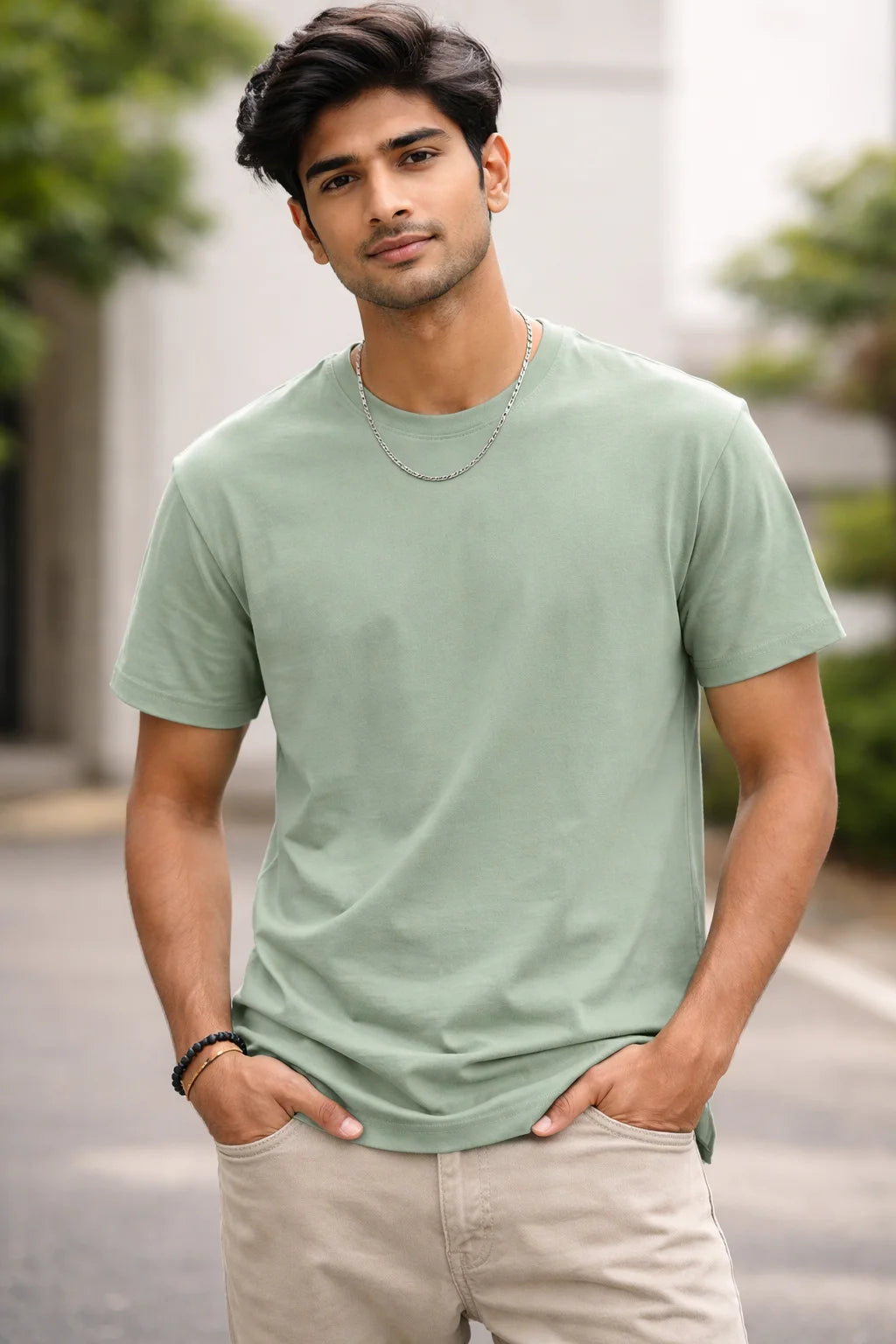 Sage Green Crew Neck Regular Fit T-shirt