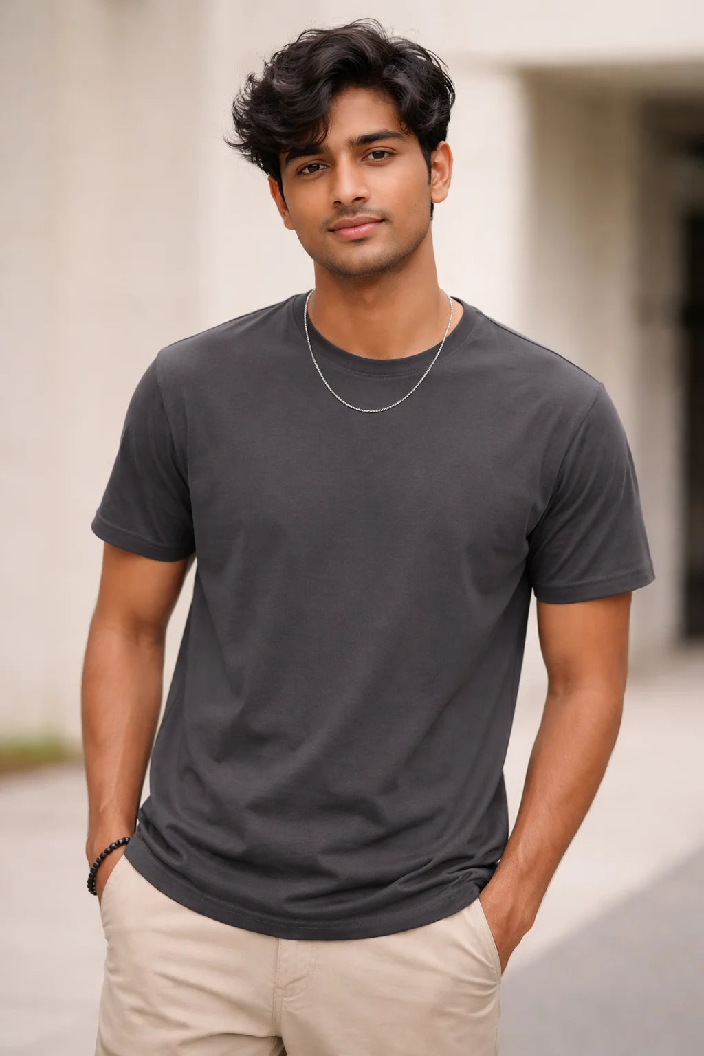 Dark Grey Crew Neck Regular Fit T-shirt