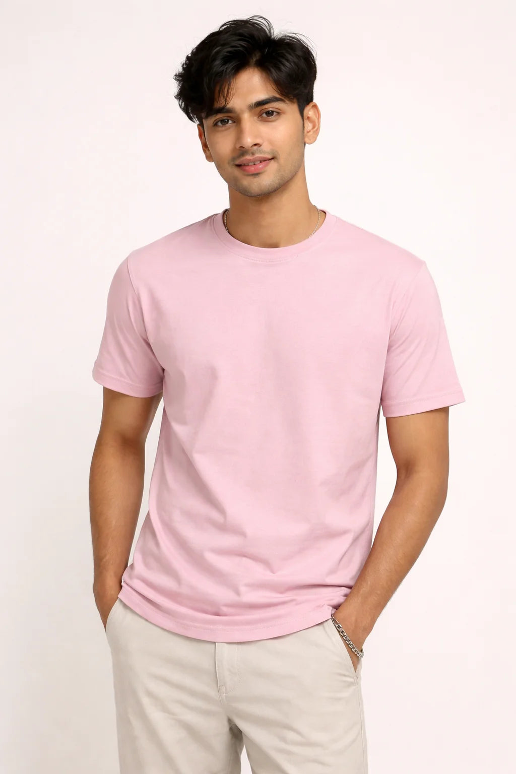 Peachy Pink Crew Neck Regular Fit T-shirt