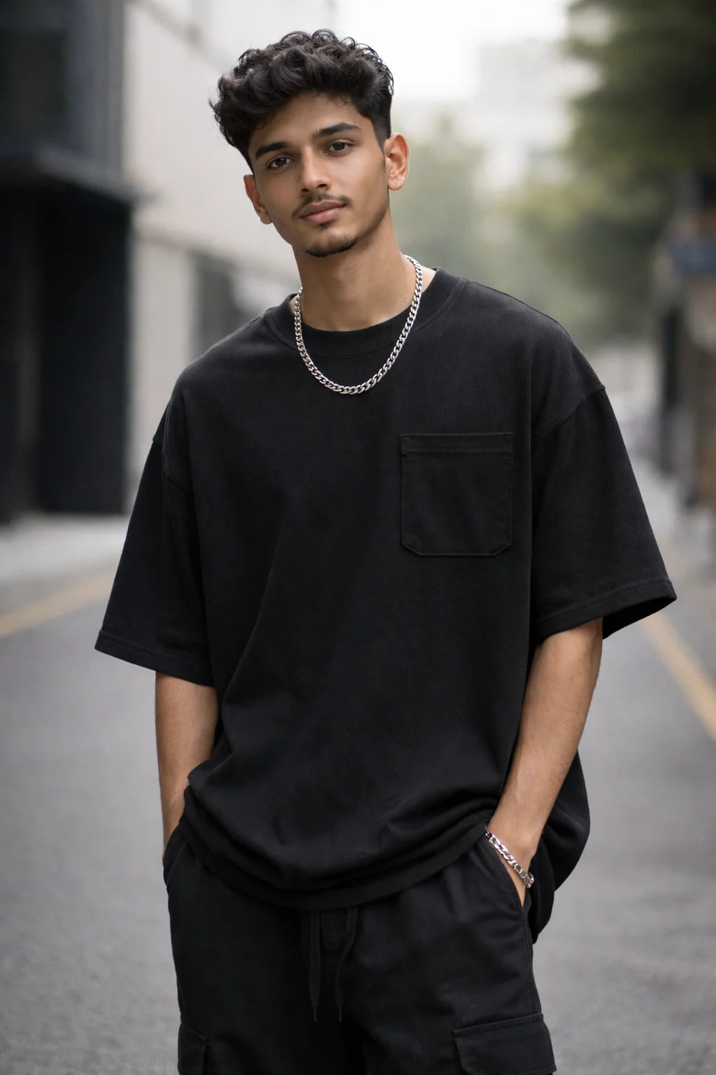 Box Fit T-shirt with Pocket: Black