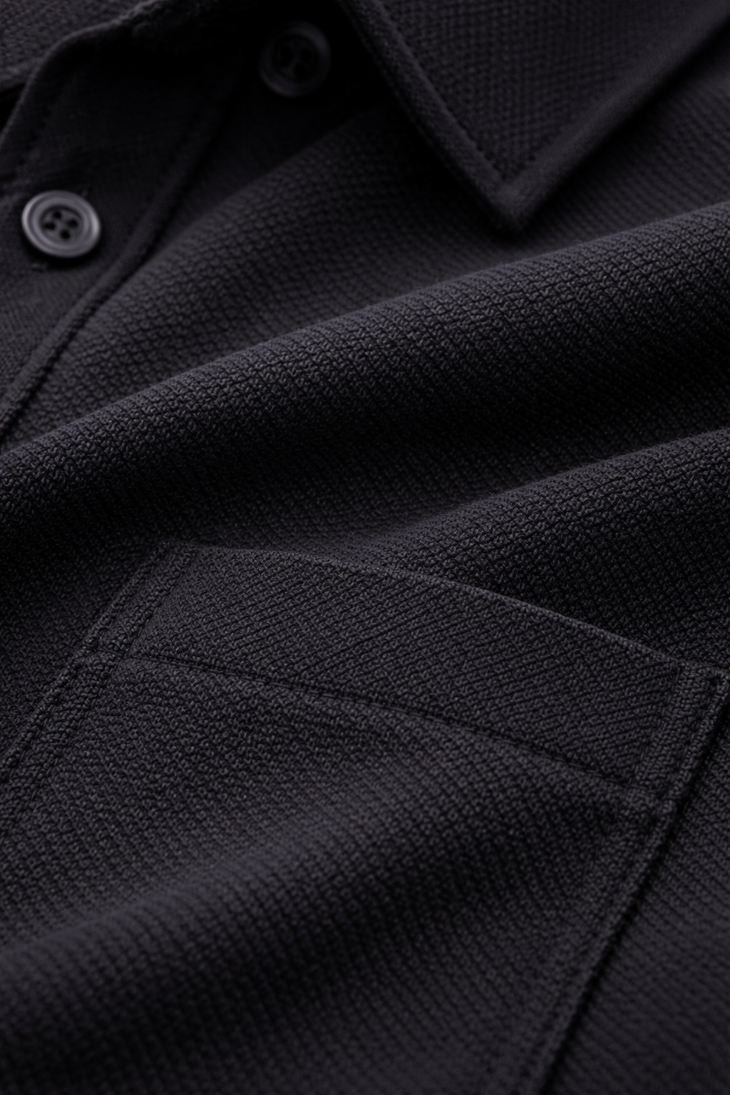 Black 100% Cotton Piqué Raglan Sleeve Formal Shirt