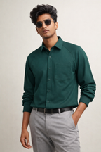 Forest Green 100% Cotton Piqué Raglan Sleeve Formal Shirt