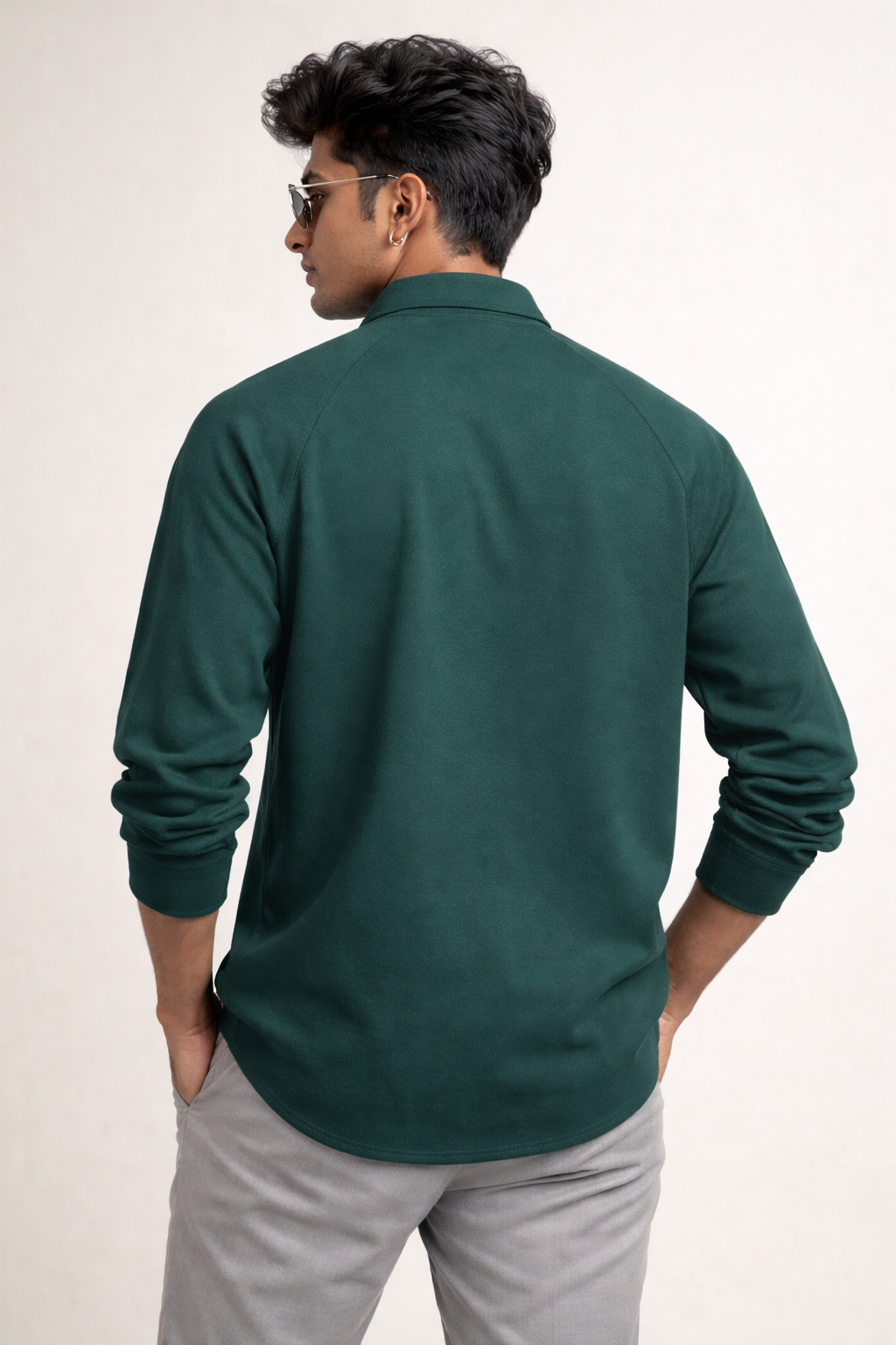 Forest Green 100% Cotton Piqué Raglan Sleeve Formal Shirt