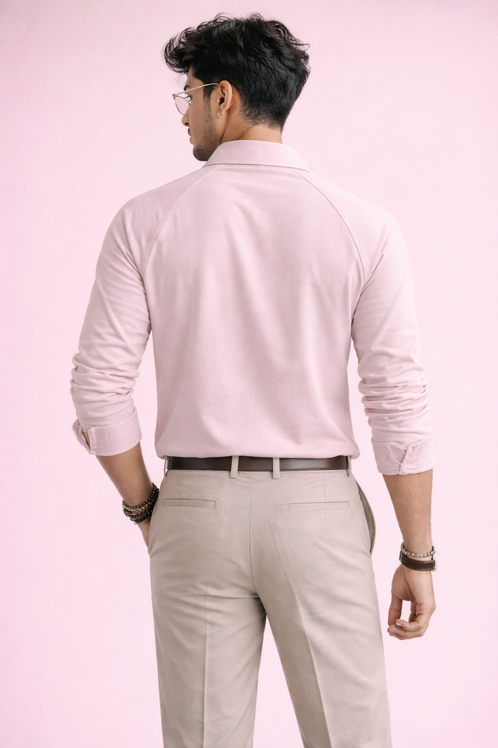 Peachy Pink 100% Cotton Piqué Raglan Sleeve Formal Shirt