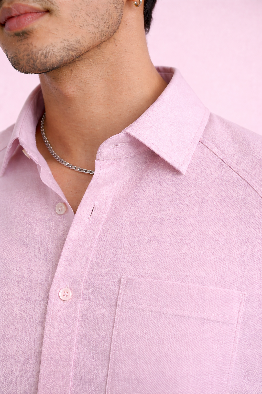 Peachy Pink 100% Cotton Piqué Raglan Sleeve Formal Shirt