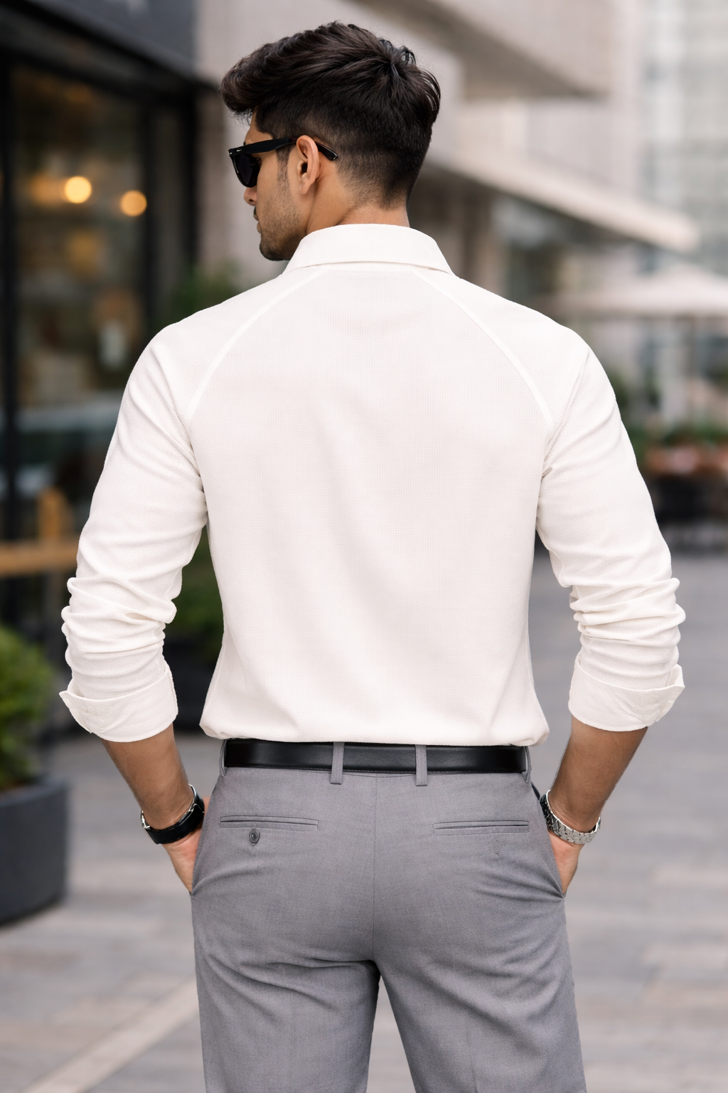 Peal White 100% Cotton Piqué Raglan Sleeve Formal Shirt