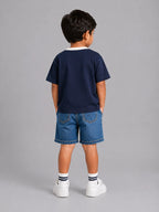 Contrast Henley Tee : Navy with Coconut White collar
