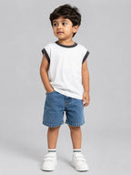 Oversized Sleeveless Tee: Coconut white with Grey