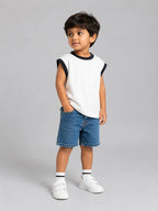 Oversized Sleeveless Tee: Coconut white with Navy