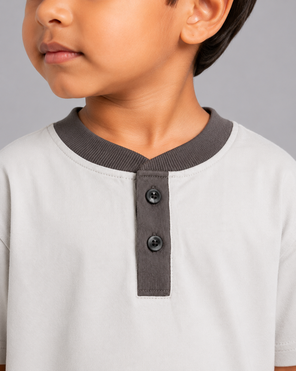 Contrast Henley Tee : Cloud Grey with Dark Grey collar