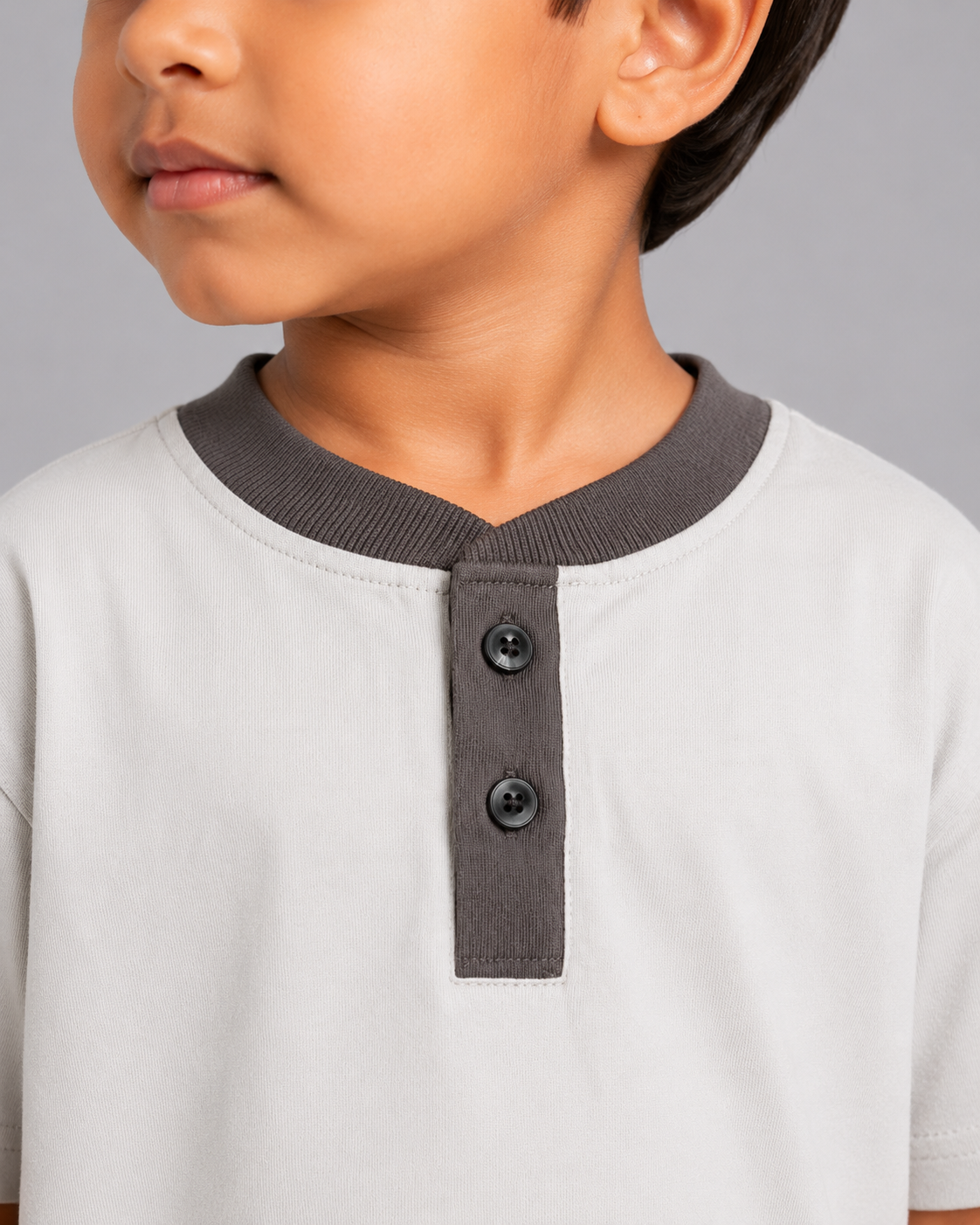 Contrast Henley Tee : Cloud Grey with Dark Grey collar
