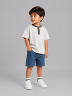 Contrast Henley Tee : Cloud Grey with Dark Grey collar
