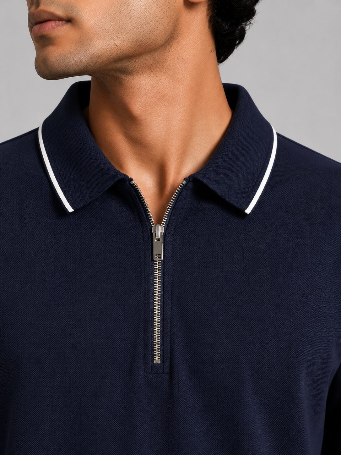The Refined Zip Polo: Navy