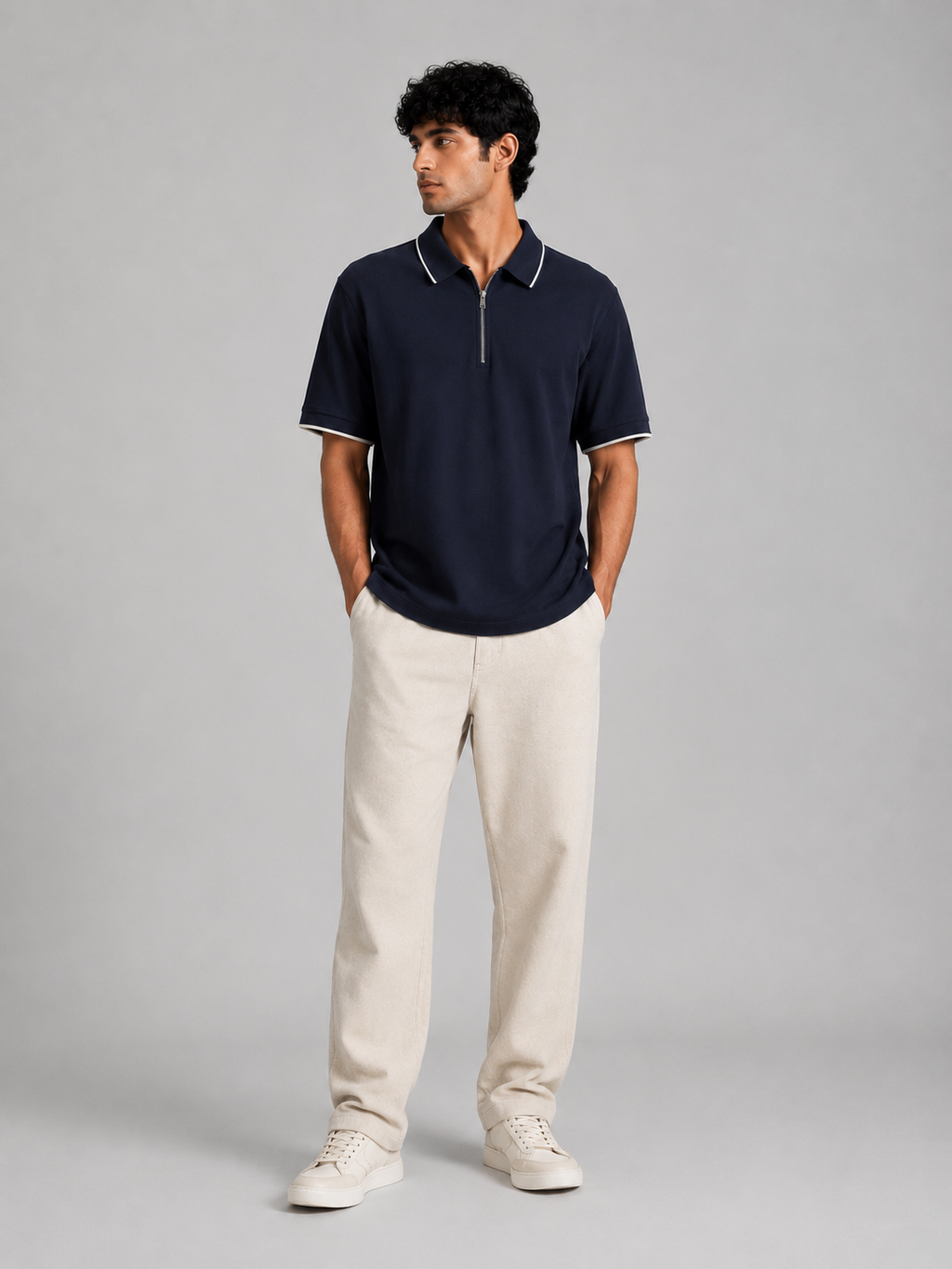 The Refined Zip Polo: Navy