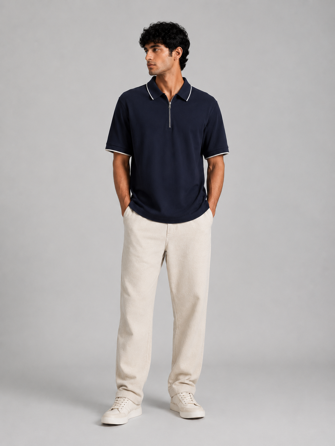 The Refined Zip Polo: Navy