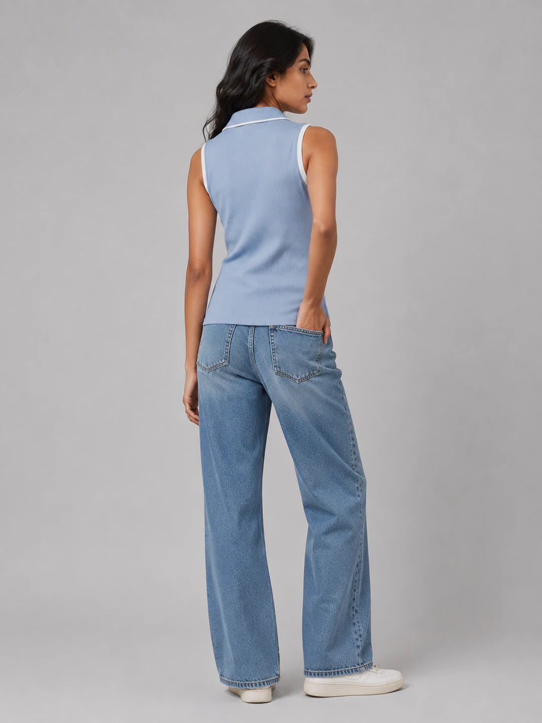 Womens Zipped POLO: Powder Blue