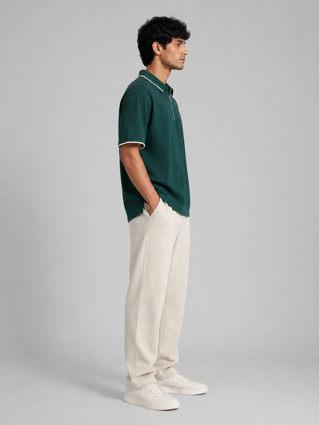 The Refined Zip Polo: Forest Green