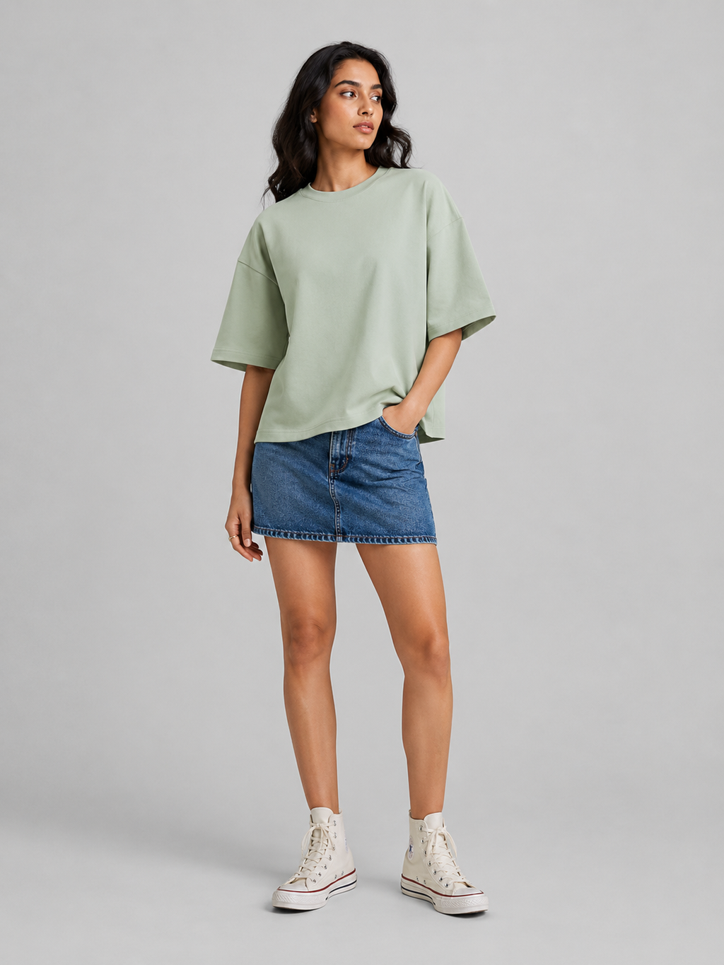Box Fit T-Shirt: Sage Green for women