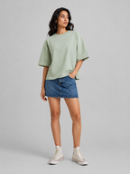 Box Fit T-Shirt: Sage Green for women