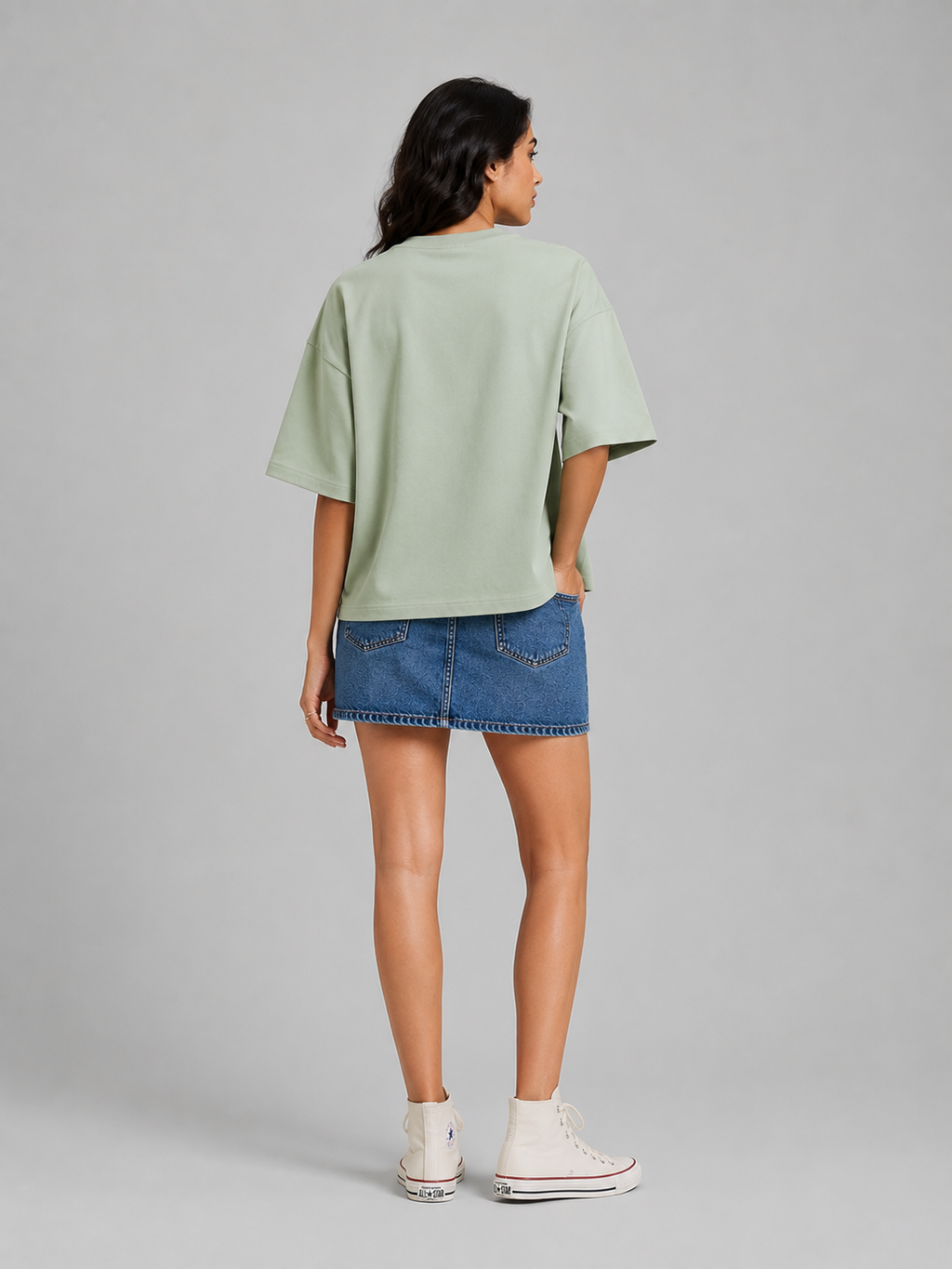 Box Fit T-Shirt: Sage Green for women