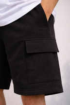 Black French Terry Cargo Shorts