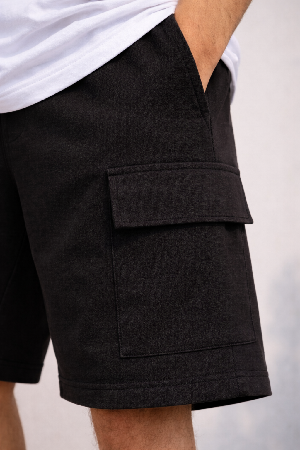Black French Terry Cargo Shorts