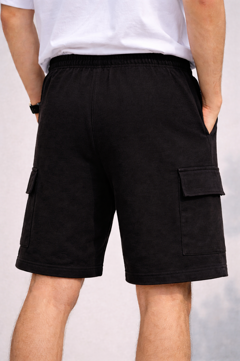 Black French Terry Cargo Shorts