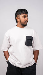 Cloud Grey Oversize Fit Crew Neck T-shirt with  Black Cargo Pocket