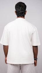 White Oversize Fit Crew Neck T-shirt with Grey Cargo Pocket