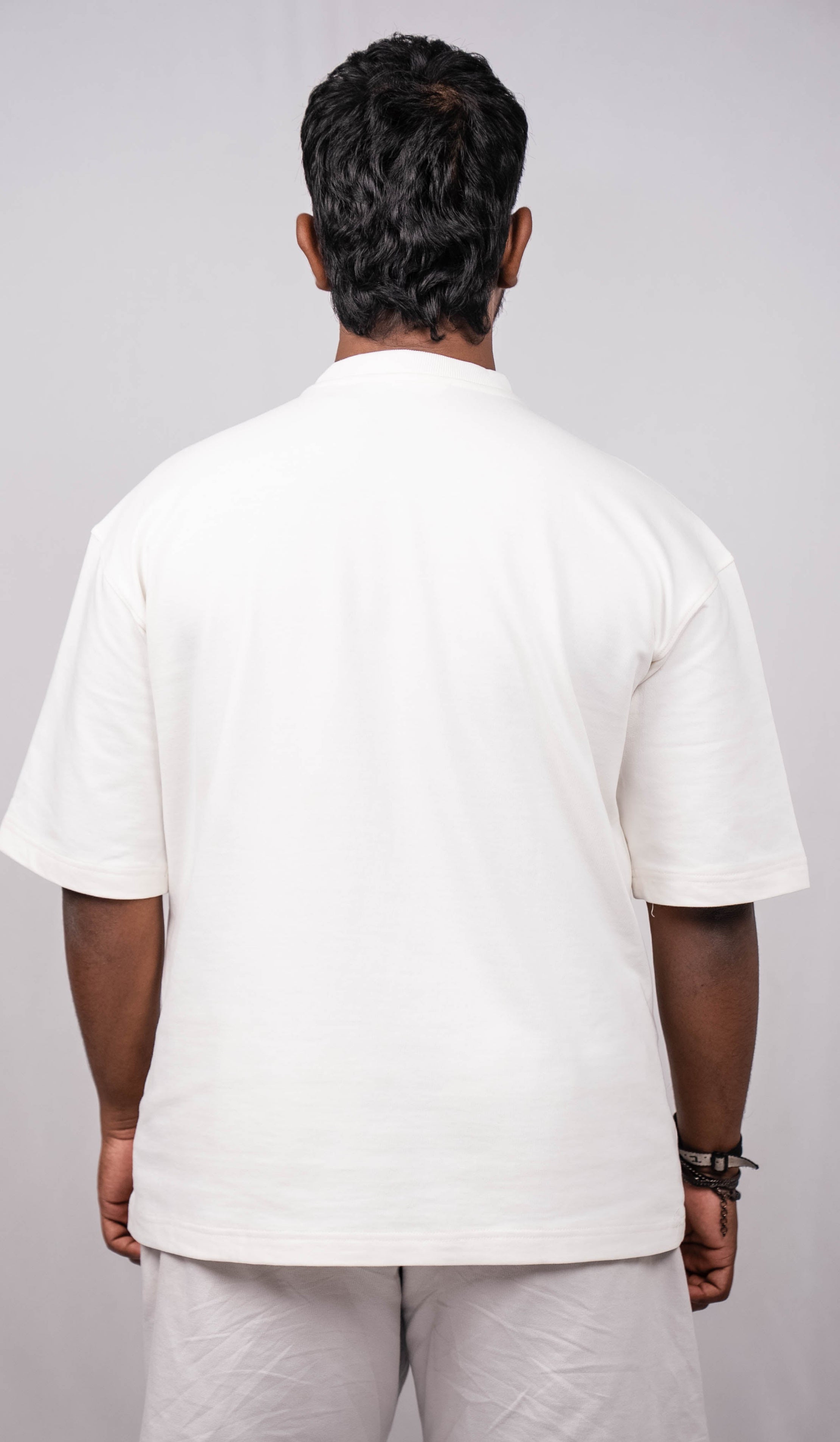 White Oversize Fit Crew Neck T-shirt with Grey Cargo Pocket