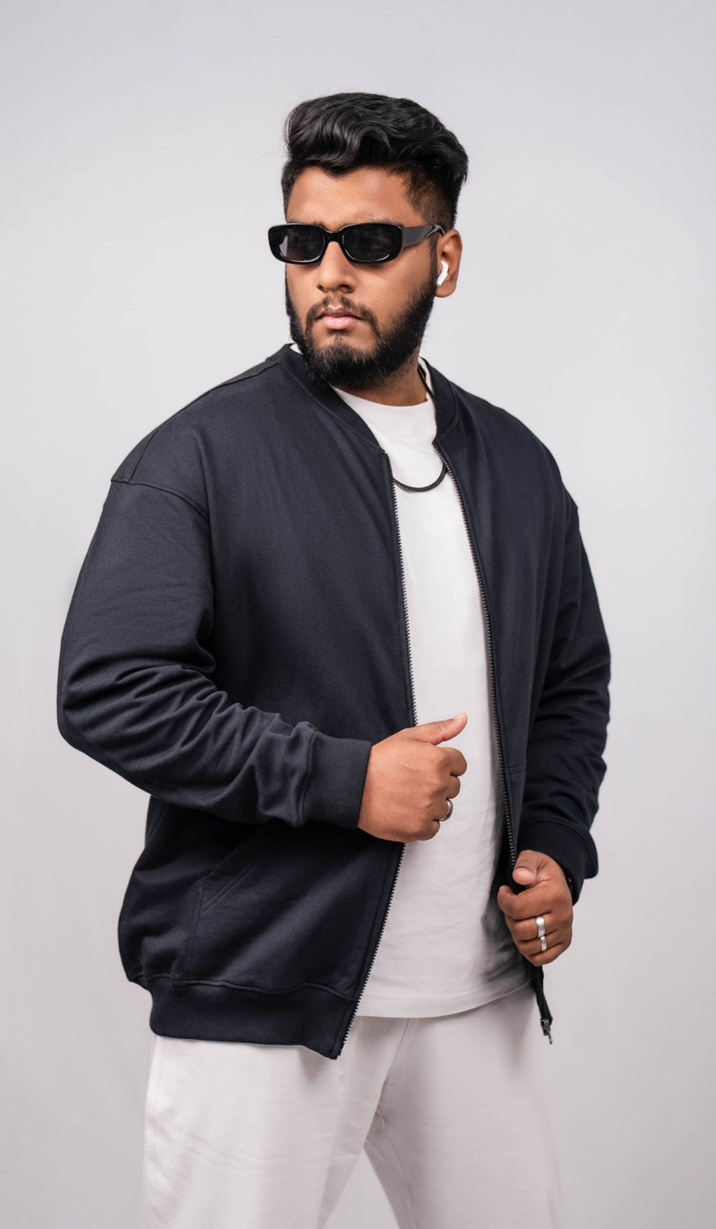 Black Regular Fit Bomber Jacket