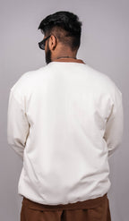 Pearl White Regular Fit Bomber Jacket with brown collar and cuffs