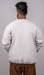 Cloud Grey Regular Fit Bomber Jacket with brown collar and cuffs
