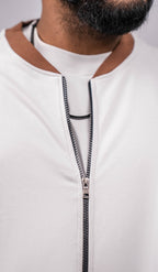 Cloud Grey Regular Fit Bomber Jacket with brown collar and cuffs