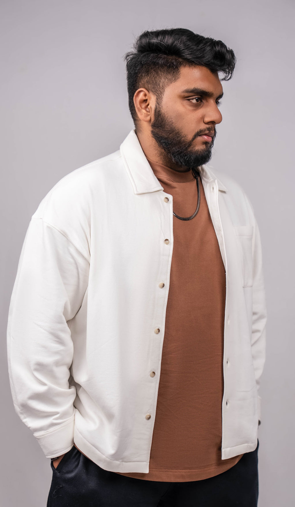 Pearl White Regular Fit Shacket