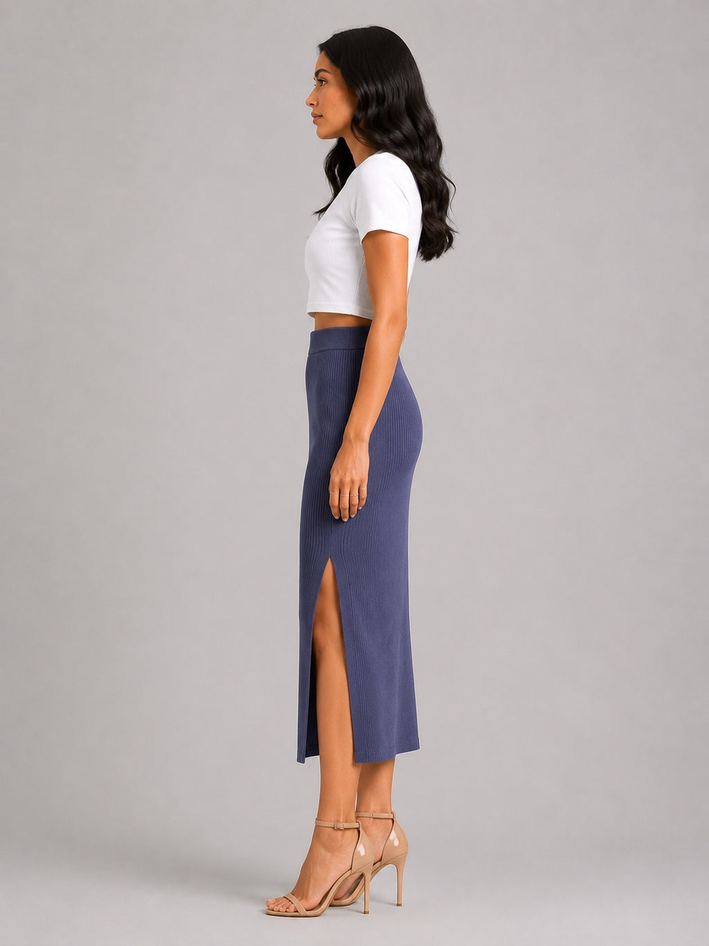 Rib Midi Skirt: Crown Blue