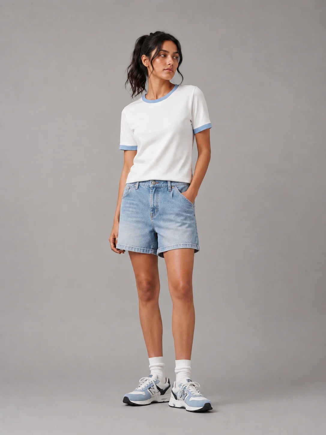 The Ringer Tee: White and Powder Blue