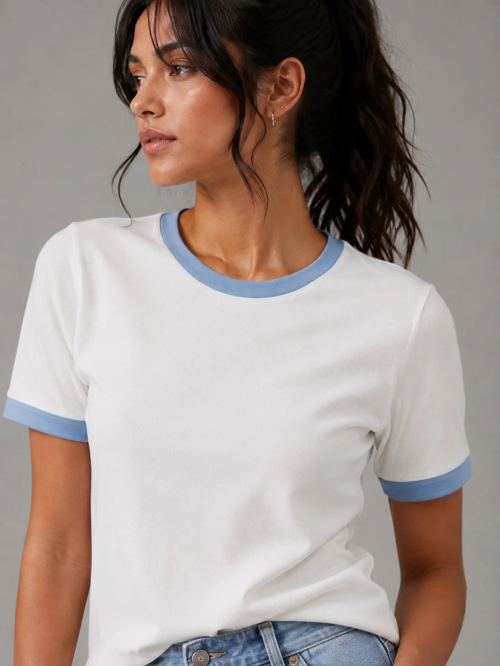 The Ringer Tee: White and Powder Blue