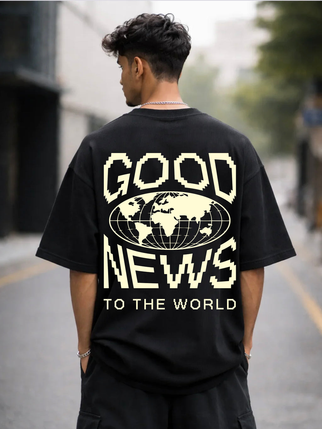Good News For Everyone Black Over Sized Fit T-Shirt