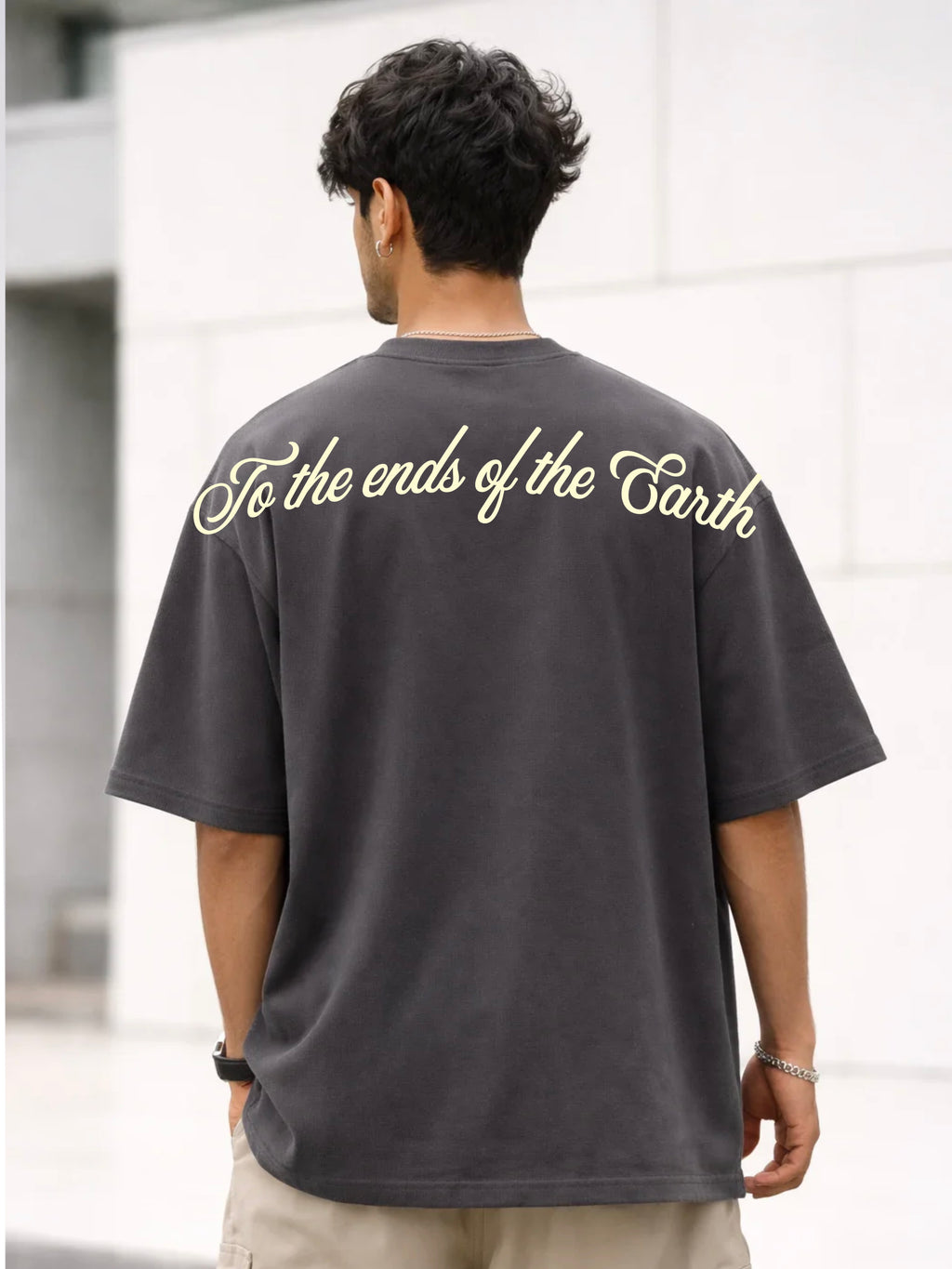 To The Ends of the Earth Dark Grey Over Sized Fit T-Shirt