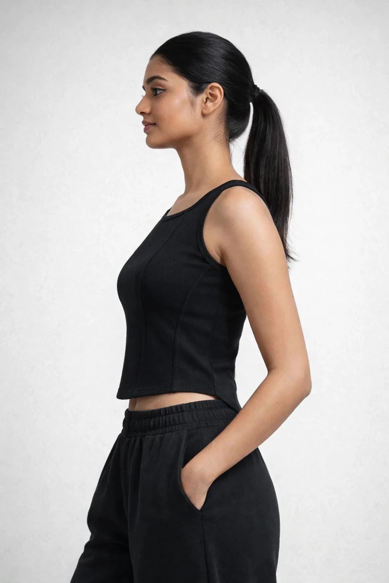 Apple Cut Rib Knit Tank – Black - Shop For Asha
