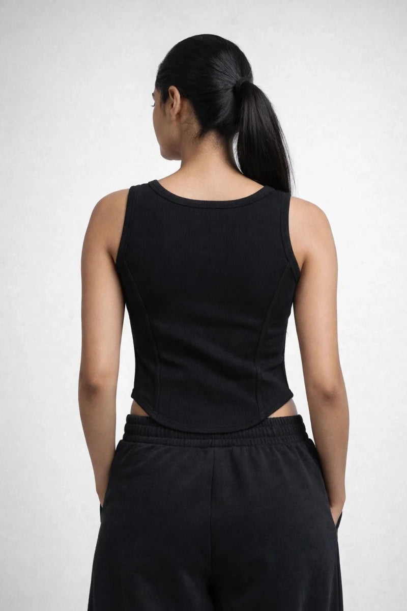 Apple Cut Rib Knit Tank – Black - Shop For Asha