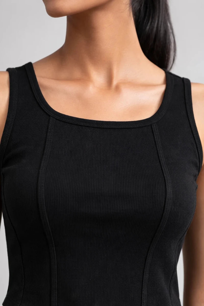 Apple Cut Rib Knit Tank – Black - Shop For Asha