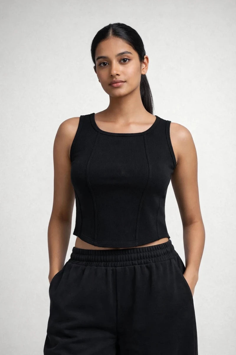 Apple Cut Rib Knit Tank – Black - Shop For Asha