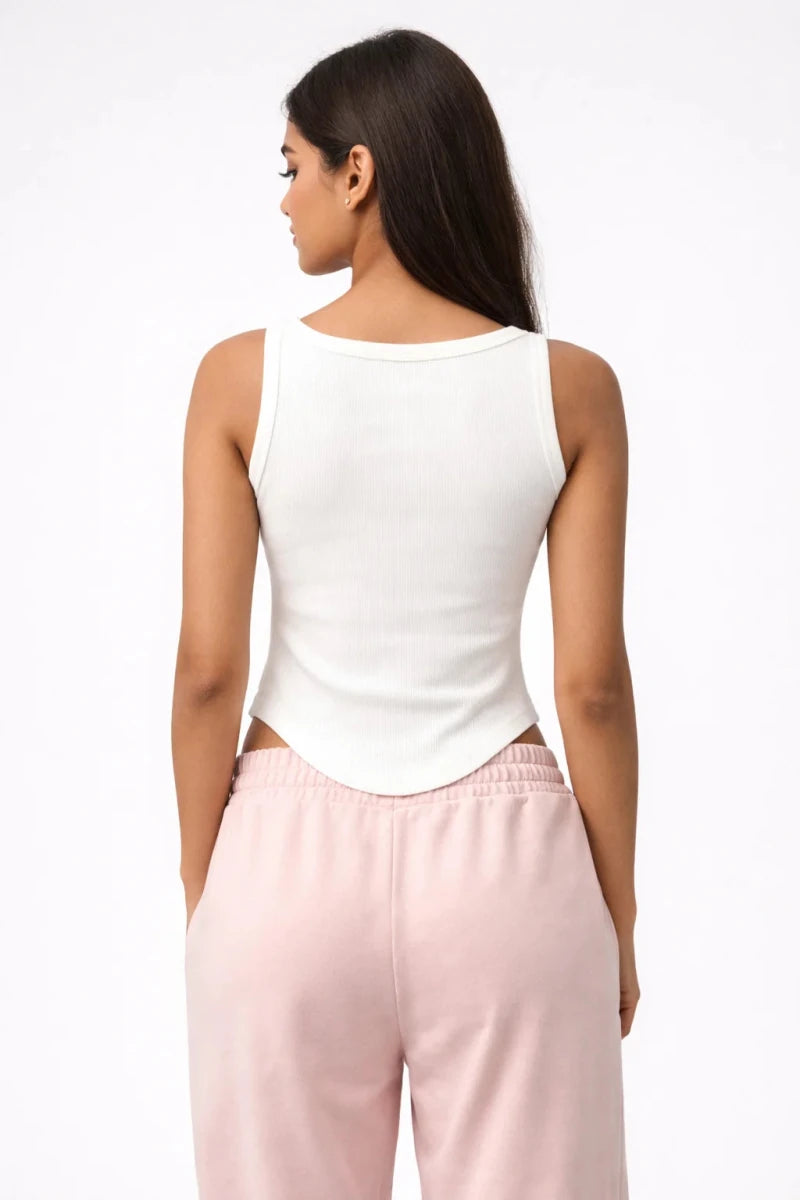 Apple Cut Rib Knit Tank – Coconut White - Shop For Asha